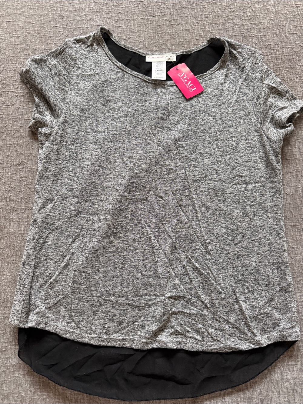 a'gaci Gray Short-Sleeve Layered Hem Tee